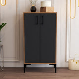 Shoe cabinets - Shoe cabinet Prag Walnut Anthracite Melamine 60x111x35 cm - Dimehouse