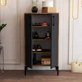 Shoe cabinets - Shoe cabinet Prag Walnut Anthracite Melamine 60x111x35 cm - Dimehouse