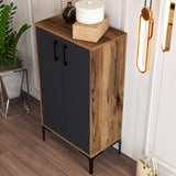 Shoe cabinets - Shoe cabinet Prag Walnut Anthracite Melamine 60x111x35 cm - Dimehouse
