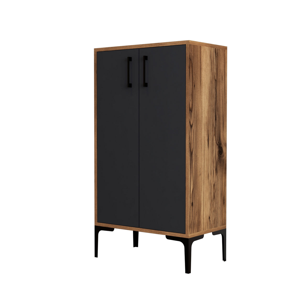 Shoe cabinets - Shoe cabinet Prag Walnut Anthracite Melamine 60x111x35 cm - Dimehouse