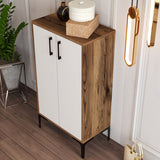 Shoe cabinets - Shoe cabinet Prag Walnut White Melamine 60x111x35 cm - Dimehouse