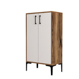Shoe cabinets - Shoe cabinet Prag Walnut White Melamine 60x111x35 cm - Dimehouse