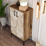 Shoe cabinets - Shoe cabinet Prag Walnut White Marble Melamine 60x111x35 cm - Dimehouse