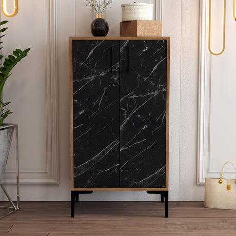 Shoe cabinets - Shoe cabinet Prag Walnut Black Melamine 60x111x35 cm - Dimehouse