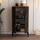 Shoe cabinets - Shoe cabinet Prag Walnut Black Melamine 60x111x35 cm - Dimehouse