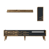 TV Furniture - TV Furniture Set Valensiya Walnut Anthracite Melamine 180x35x45 cm - Dimehouse