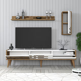 TV Furniture - TV Furniture Set Valensiya Walnut White Melamine 180x35x45 cm - Dimehouse