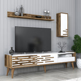 TV Furniture - TV Furniture Set Valensiya Walnut White Melamine 180x35x45 cm - Dimehouse