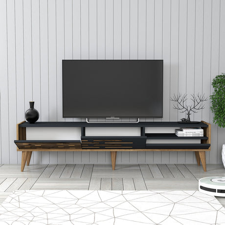 TV Furniture - TV Furniture Valensiya Walnut Anthracite Melamine 180x35x45 cm - Dimehouse
