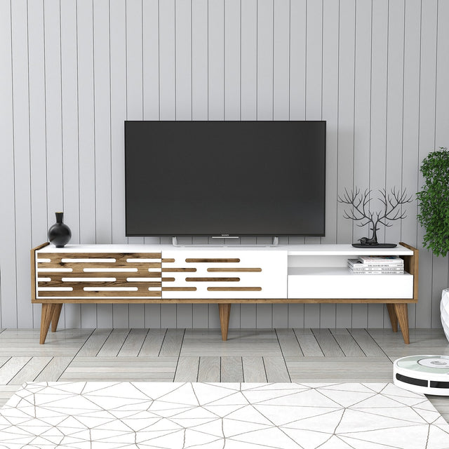 TV Furniture - TV Furniture Valensiya Walnut White Melamine 180x35x45 cm - Dimehouse