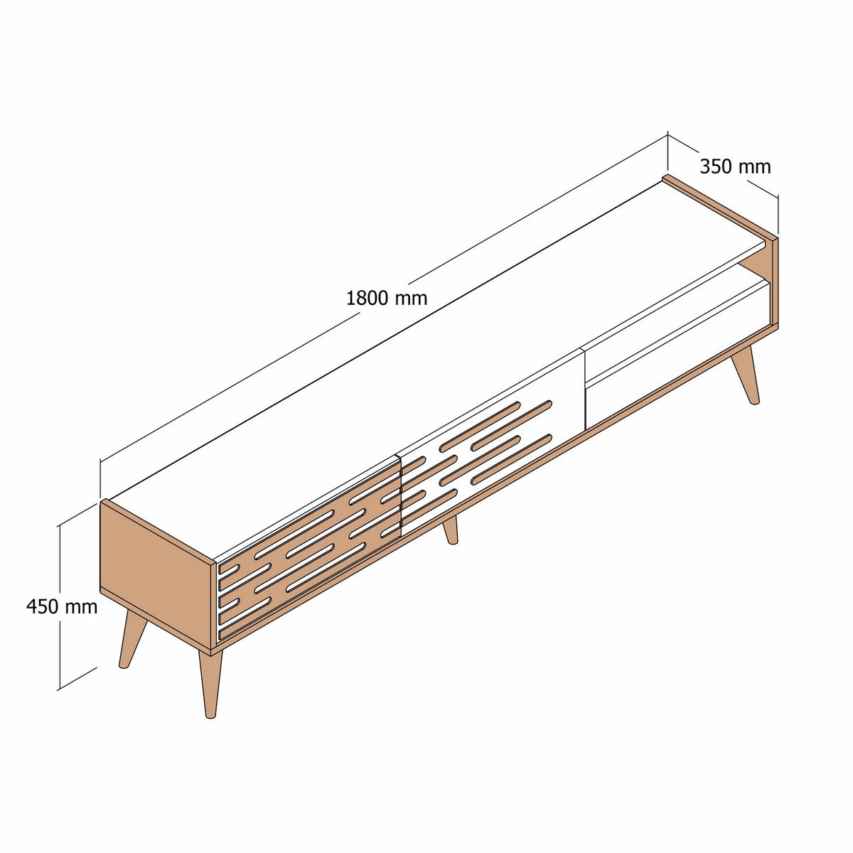 TV Furniture - TV Furniture Valensiya Walnut White Melamine 180x35x45 cm - Dimehouse