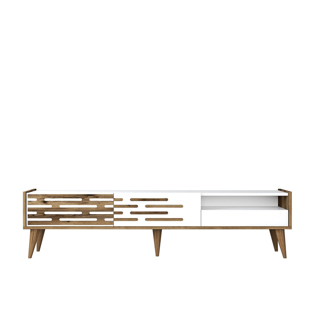 TV Furniture - TV Furniture Valensiya Walnut White Melamine 180x35x45 cm - Dimehouse