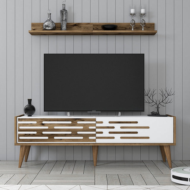 TV Furniture - TV Furniture Set Valensiya Walnut White Melamine 140x35x45 cm - Dimehouse