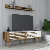 TV Furniture - TV Furniture Set Valensiya Walnut White Melamine 140x35x45 cm - Dimehouse