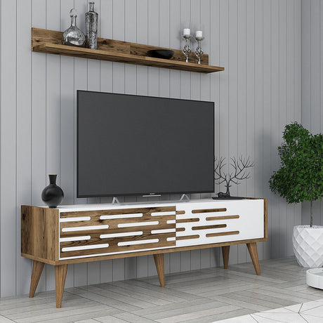 TV Furniture - TV Furniture Set Valensiya Walnut White Melamine 140x35x45 cm - Dimehouse