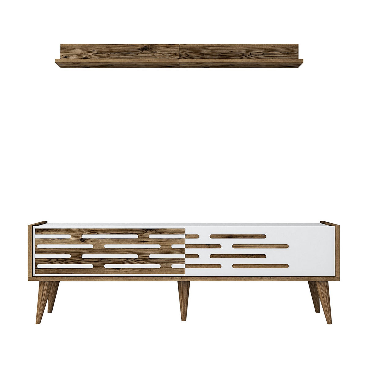 TV Furniture - TV Furniture Set Valensiya Walnut White Melamine 140x35x45 cm - Dimehouse