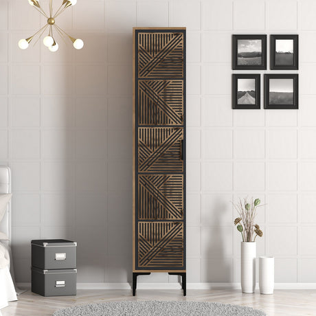 Wardrobes - Wardrobe Kumual P Walnut Anthracite Melamine 40x47.5x201.4 cm - Dimehouse