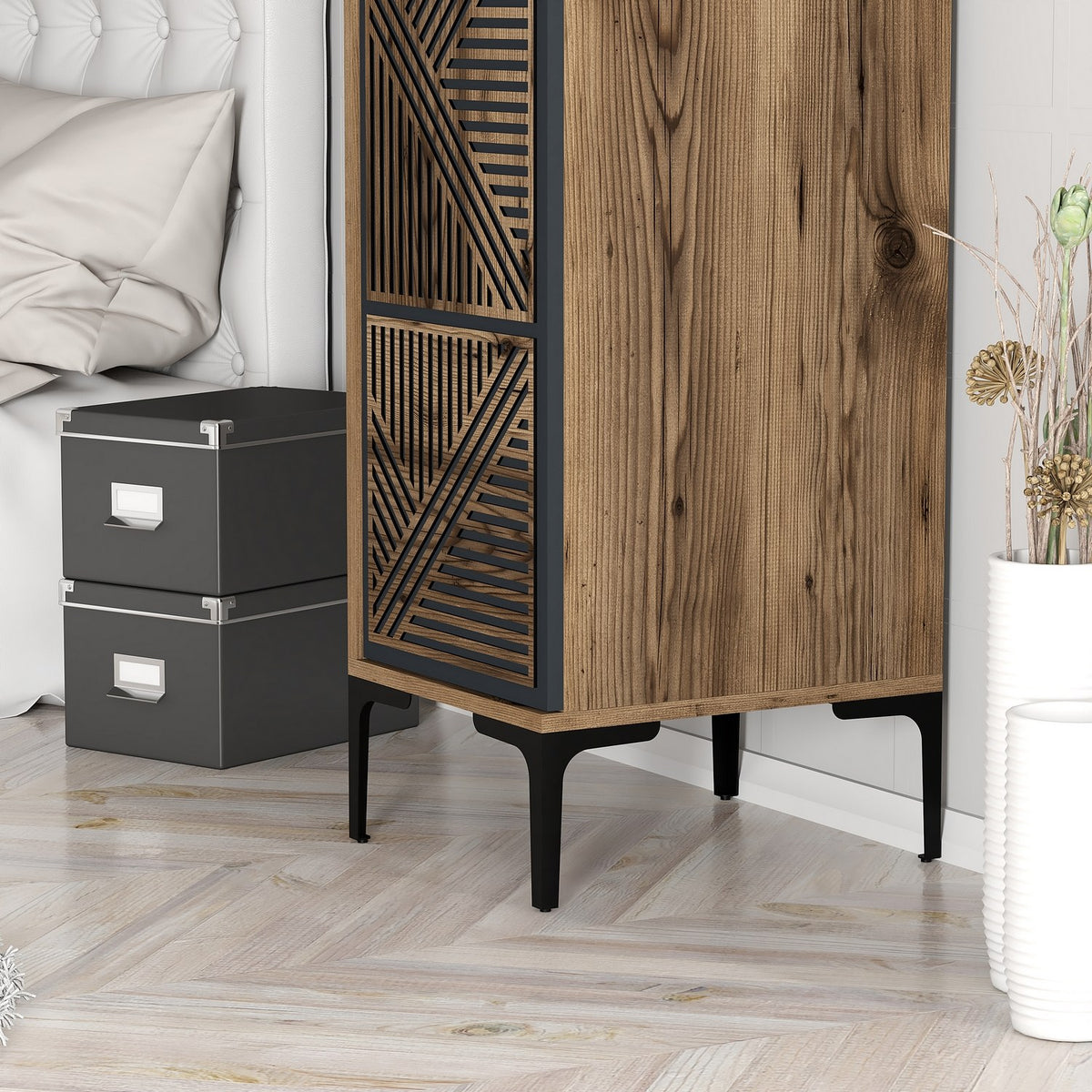 Wardrobes - Wardrobe Kumual P Walnut Anthracite Melamine 40x47.5x201.4 cm - Dimehouse