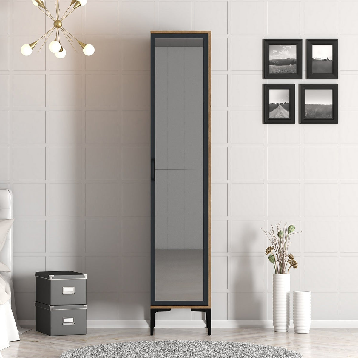 Wardrobes - Wardrobe Kumual R Walnut Anthracite Melamine 40x47.5x201.4 cm - Dimehouse