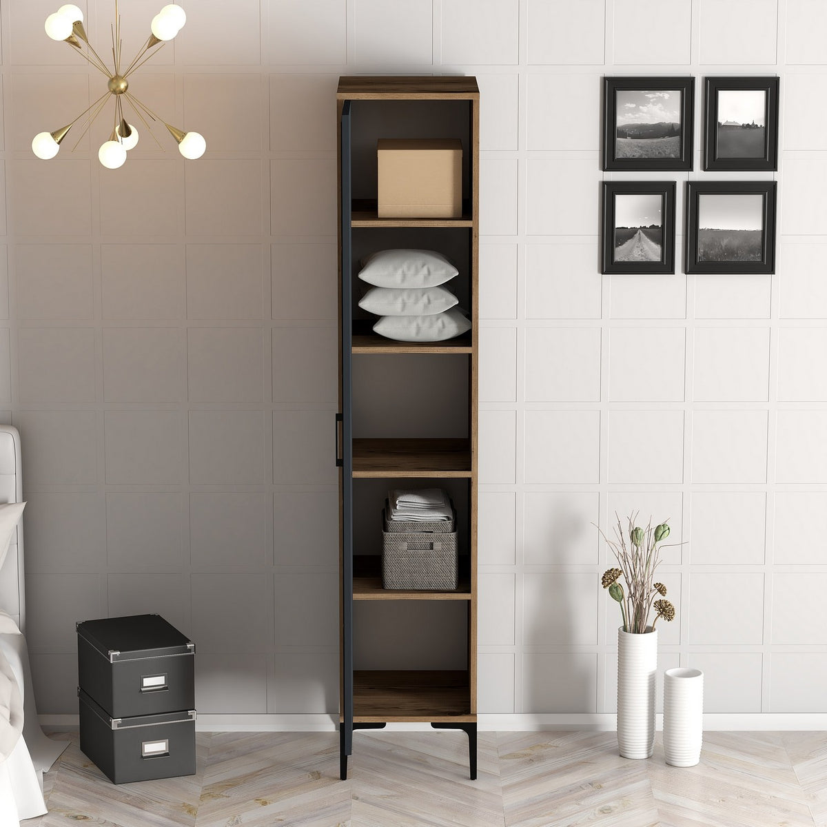 Wardrobes - Wardrobe Kumual R Walnut Anthracite Melamine 40x47.5x201.4 cm - Dimehouse