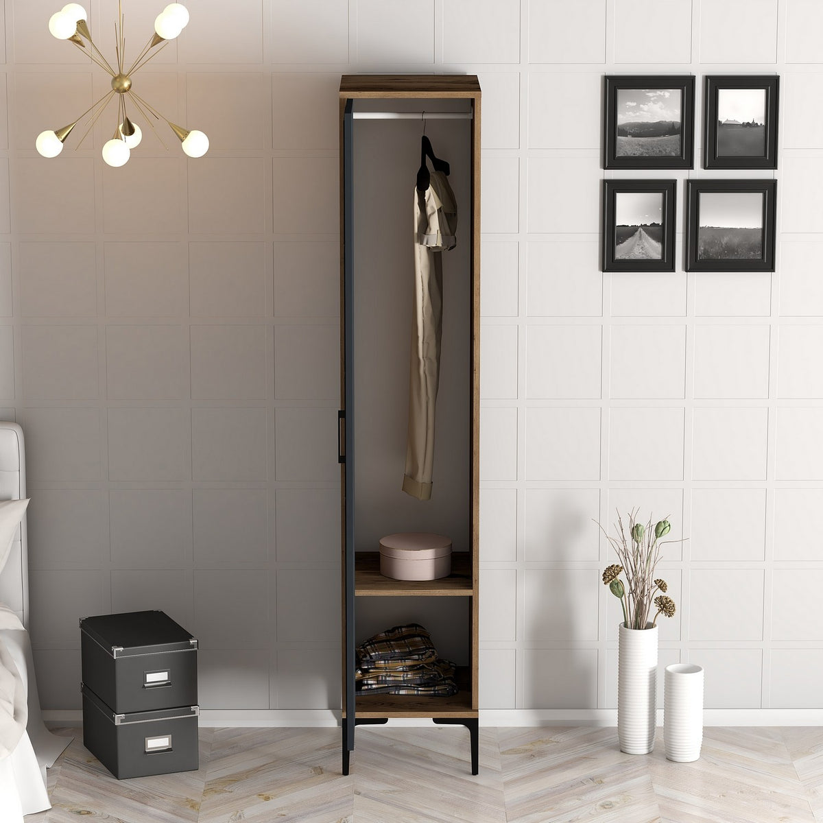 Wardrobes - Wardrobe Kumual R Walnut Anthracite Melamine 40x47.5x201.4 cm - Dimehouse