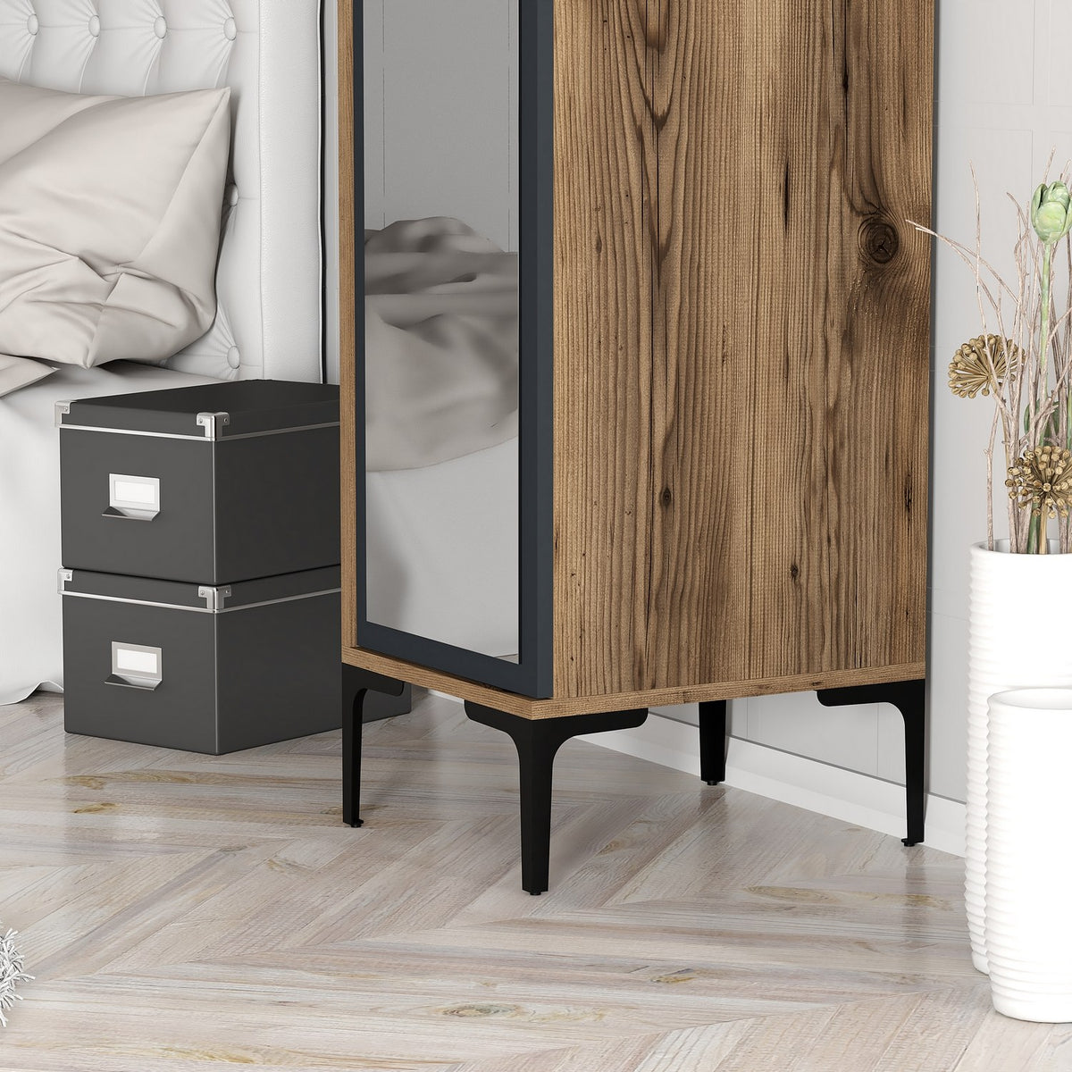 Wardrobes - Wardrobe Kumual R Walnut Anthracite Melamine 40x47.5x201.4 cm - Dimehouse
