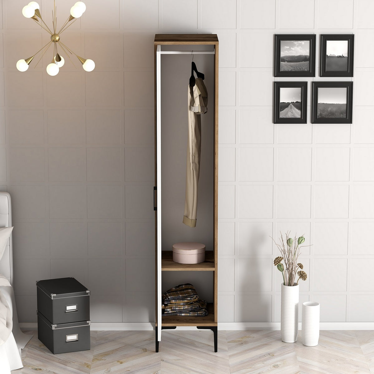 Wardrobes - Wardrobe Kumual R Walnut White Melamine 40x47.5x201.4 cm - Dimehouse