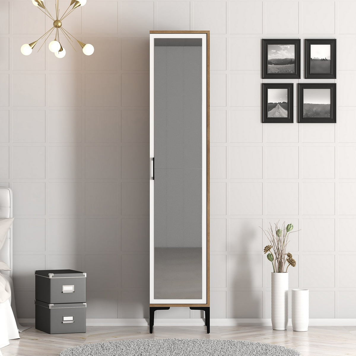 Wardrobes - Wardrobe Kumual R Walnut White Melamine 40x47.5x201.4 cm - Dimehouse