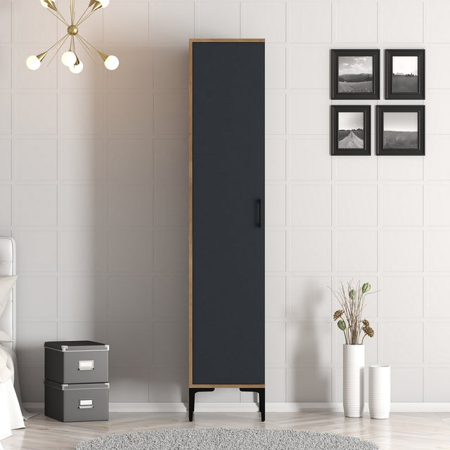Wardrobes - Wardrobe Kumual S Walnut Anthracite Melamine 40x47.5x201.4 cm - Dimehouse