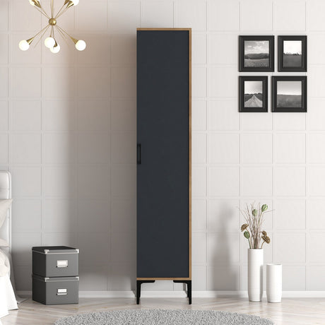 Wardrobes - Wardrobe Kumual S Walnut Anthracite Melamine 40x47.5x201.4 cm - Dimehouse
