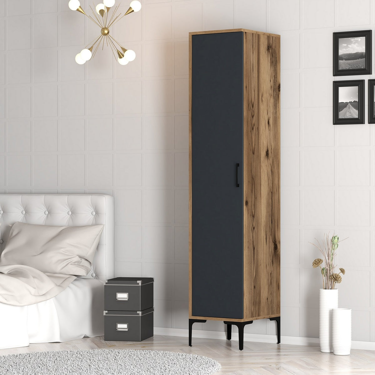 Wardrobes - Wardrobe Kumual S Walnut Anthracite Melamine 40x47.5x201.4 cm - Dimehouse