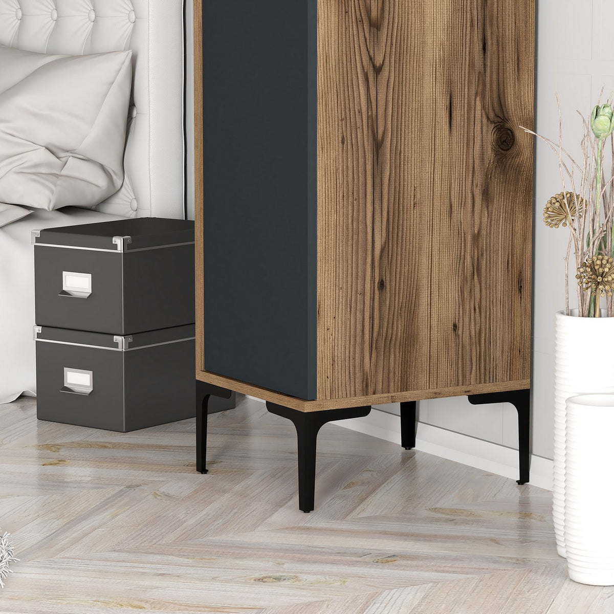 Wardrobes - Wardrobe Kumual S Walnut Anthracite Melamine 40x47.5x201.4 cm - Dimehouse