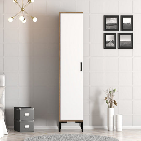 Wardrobes - Wardrobe Kumual S Walnut White Melamine 40x47.5x201.4 cm - Dimehouse