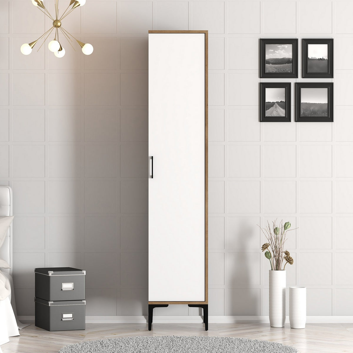 Wardrobes - Wardrobe Kumual S Walnut White Melamine 40x47.5x201.4 cm - Dimehouse