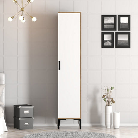 Wardrobes - Wardrobe Kumual S Walnut White Melamine 40x47.5x201.4 cm - Dimehouse