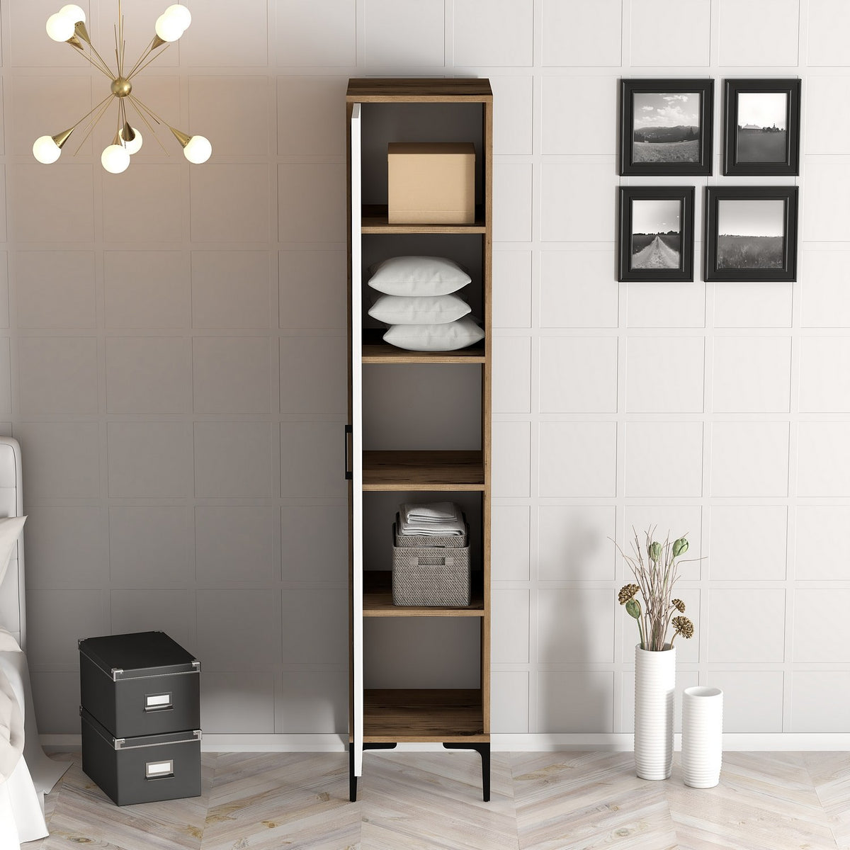 Wardrobes - Wardrobe Kumual S Walnut White Melamine 40x47.5x201.4 cm - Dimehouse