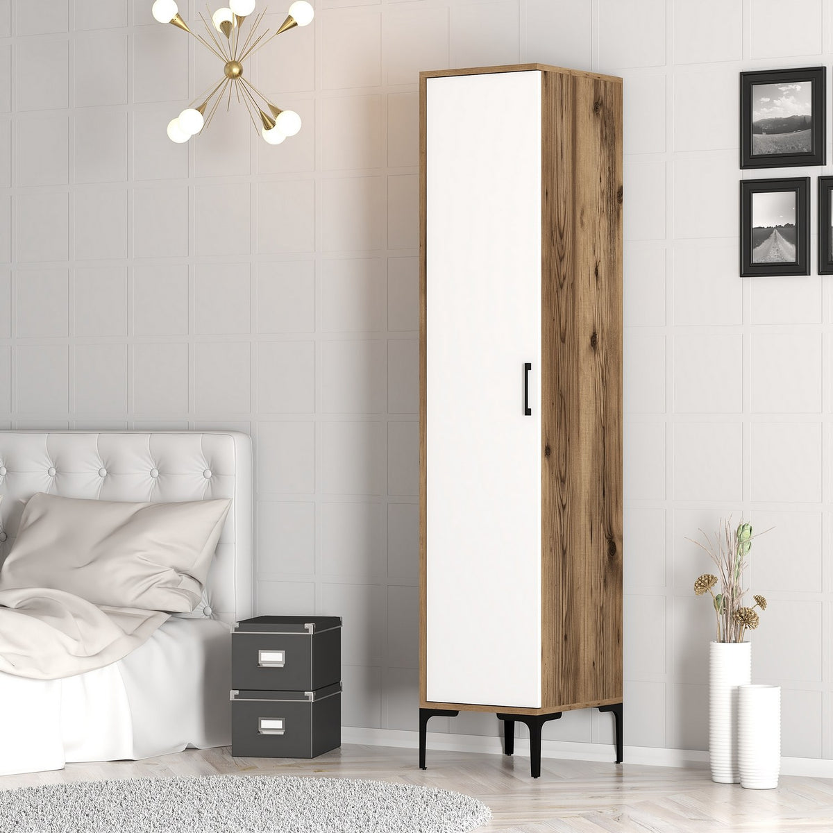 Wardrobes - Wardrobe Kumual S Walnut White Melamine 40x47.5x201.4 cm - Dimehouse