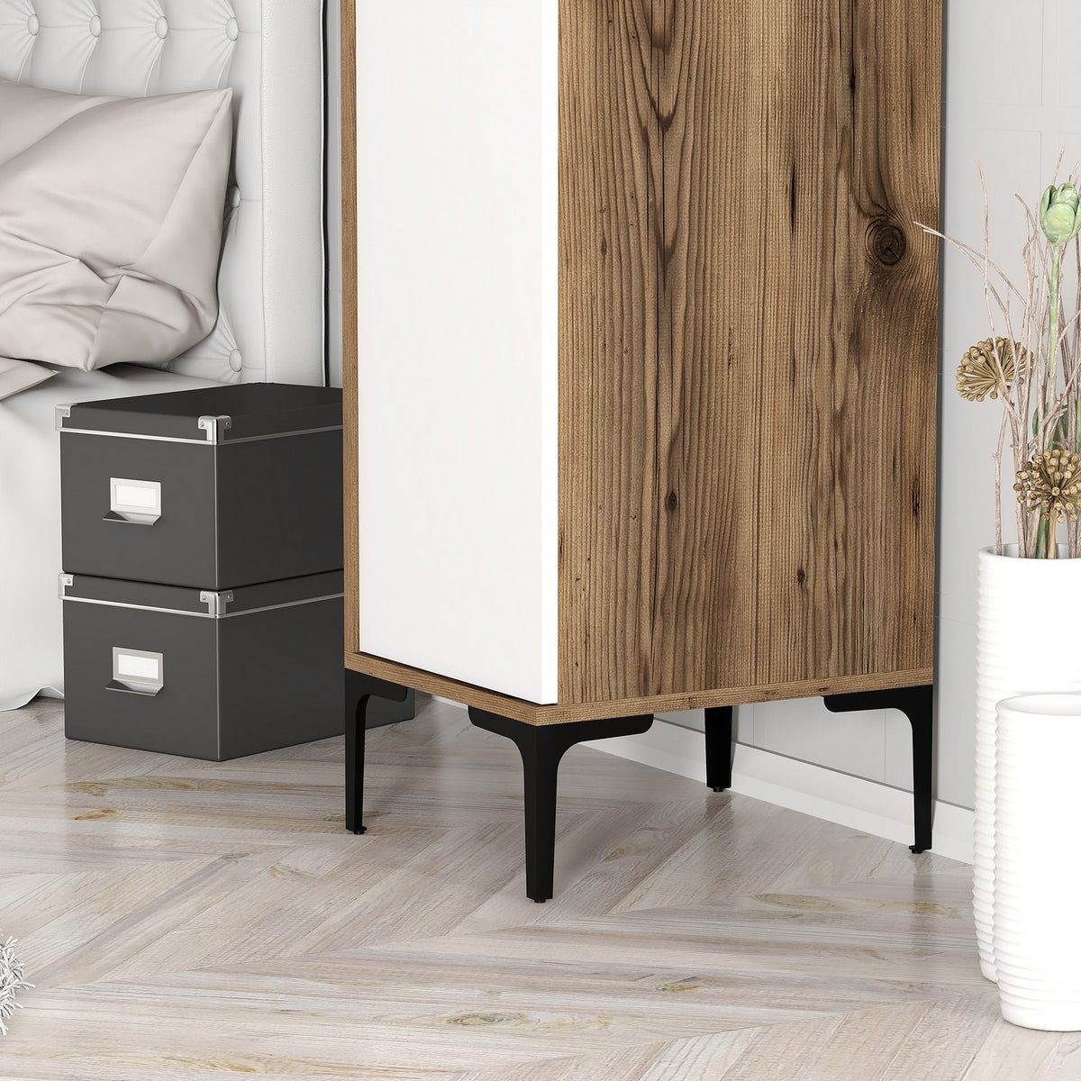 Wardrobes - Wardrobe Kumual S Walnut White Melamine 40x47.5x201.4 cm - Dimehouse