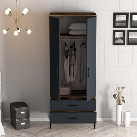 Wardrobes - Wardrobe Kumsal T Walnut Anthracite Melamine 80x47.5x201.4 cm - Dimehouse