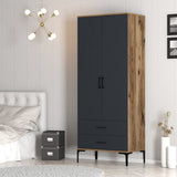 Wardrobes - Wardrobe Kumsal T Walnut Anthracite Melamine 80x47.5x201.4 cm - Dimehouse