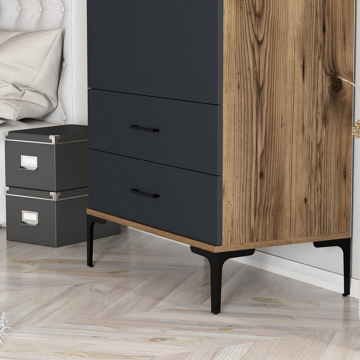 Wardrobes - Wardrobe Kumsal T Walnut Anthracite Melamine 80x47.5x201.4 cm - Dimehouse