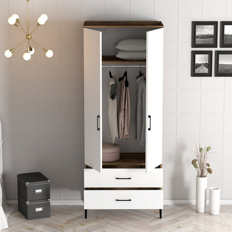 Wardrobes - Wardrobe Kumsal T Walnut White Melamine 80x47.5x201.4 cm - Dimehouse