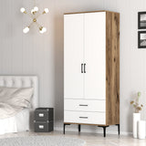 Wardrobes - Wardrobe Kumsal T Walnut White Melamine 80x47.5x201.4 cm - Dimehouse