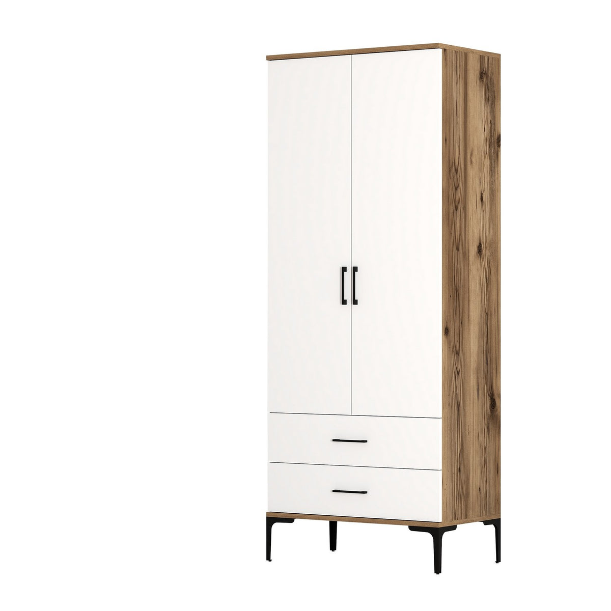 Wardrobes - Wardrobe Kumsal T Walnut White Melamine 80x47.5x201.4 cm - Dimehouse