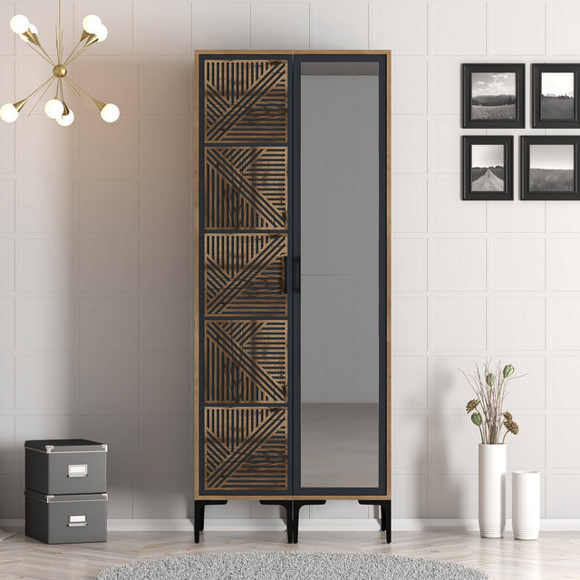 Wardrobes - Wardrobe Kumsal PR Walnut Anthracite Melamine 80x47.5x201.4 cm - Dimehouse