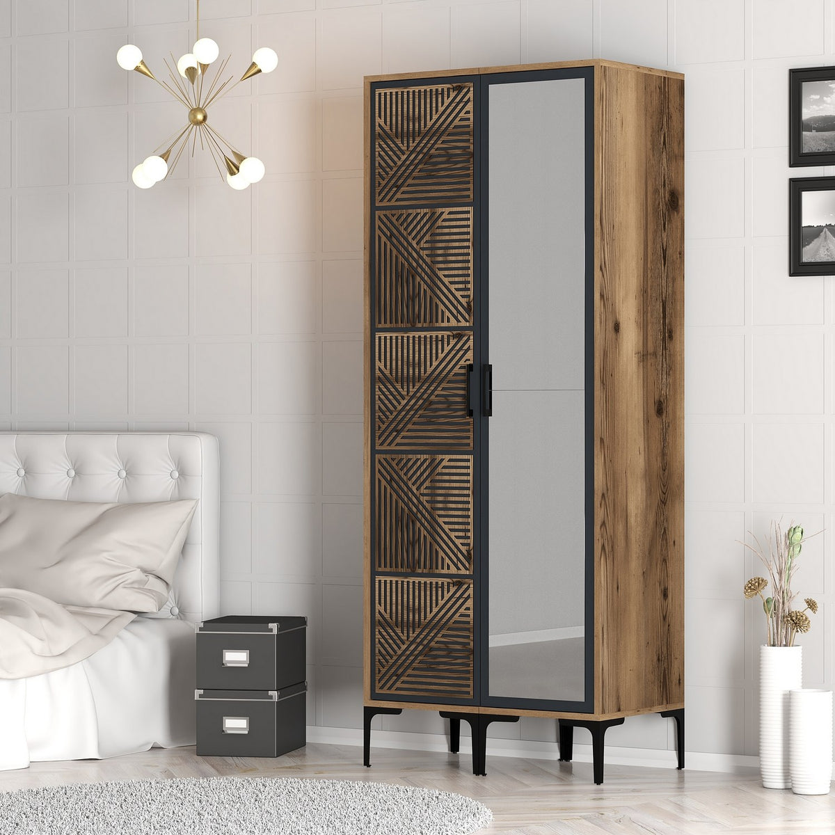 Wardrobes - Wardrobe Kumsal PR Walnut Anthracite Melamine 80x47.5x201.4 cm - Dimehouse