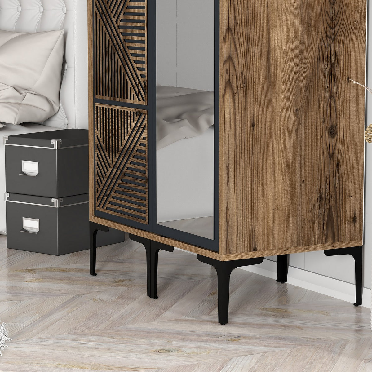 Wardrobes - Wardrobe Kumsal PR Walnut Anthracite Melamine 80x47.5x201.4 cm - Dimehouse