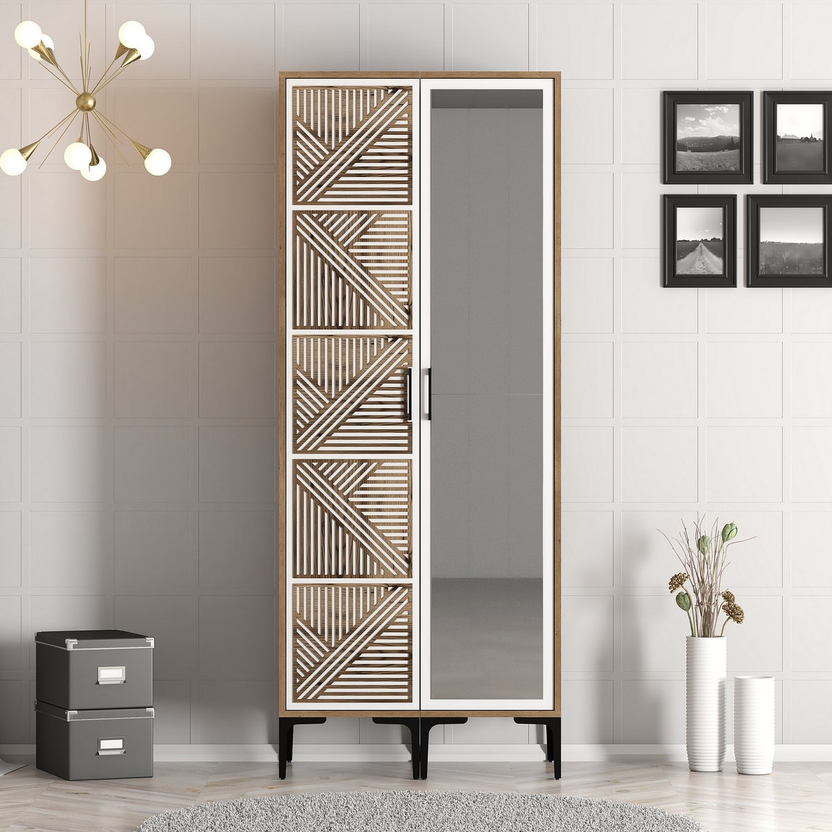 Wardrobes - Wardrobe Kumsal PR Walnut White Melamine 80x47.5x201.4 cm - Dimehouse