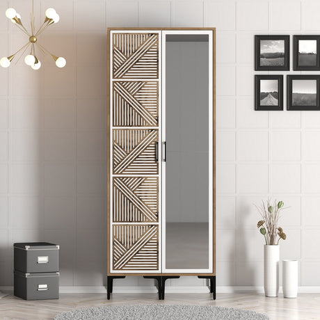 Wardrobes - Wardrobe Kumsal PR Walnut White Melamine 80x47.5x201.4 cm - Dimehouse