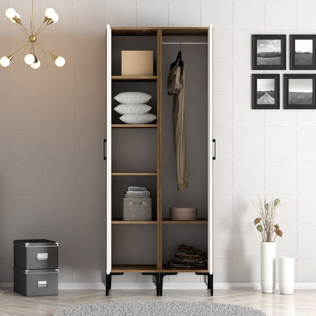 Wardrobes - Wardrobe Kumsal PR Walnut White Melamine 80x47.5x201.4 cm - Dimehouse
